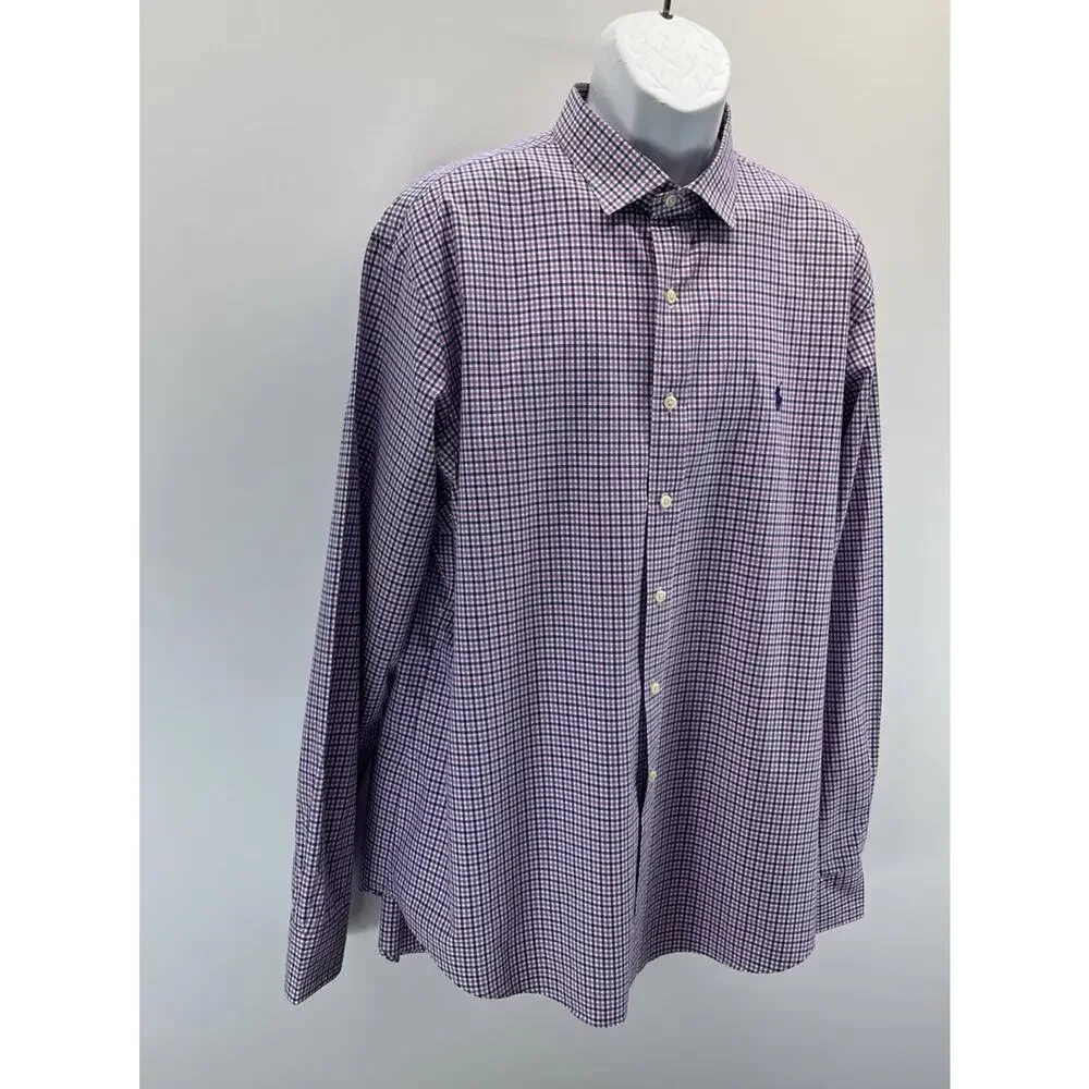 Polo Ralph Lauren Shirt Mens XXL Purple Gingham Check Long Sleeve Pony Button Up